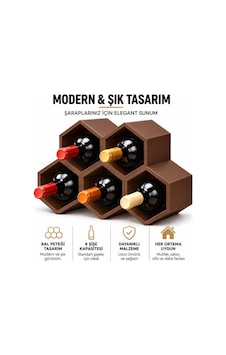 Kahverengi Modern Şarap Stand 5 Hazneli Şık Tasarım Şarap Şişe Organizer Stand