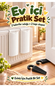 2'li Kalorifer Suluğu Ve 2 Kapı Stoperi Set Askılı Petek Suluğu Kapı Altı Tutucu Ev İçi Yardımcı Set