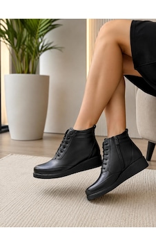 Beren Hakiki Deri Siyah Kadın Bot Ortopedik Dolgu Taban Bağcıklı Fermuarlı Comfort Casual Günlük Bot Beren Hakiki Deri Siyah Kadın Bot Ortopedik Dolgu Taban Bağcıklı Fermuarlı Comfort Casual Günlük Bot