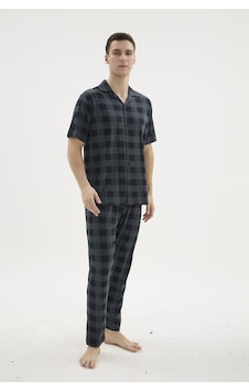 Kocabey Kkt-26158 Erkek Apaj Yaka Düğmeli Pijama Takımı Füme Kocabey Kkt-26158 Erkek Apaj Yaka Düğmeli Pijama Takımı Füme