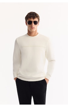 Avva Erkek Ekru Bisiklet Yaka Pamuklu Bi-stretch Baskılı Regular Fit Sweatshirt A52y1325