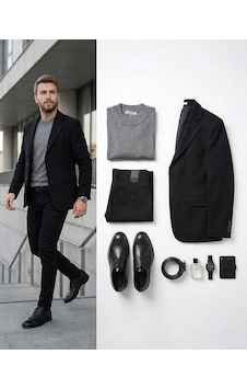 Bys Beystil Erkek Siyah Blazer Ceket Petek - Slim Fit