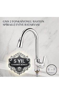 Gms 2 Fonksiyonlu Baston Spiralli Eviye Bataryası Krom Gms 2 Fonksiyonlu Baston Spiralli Eviye Bataryası Krom