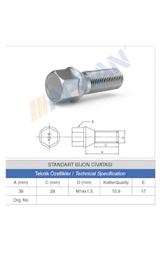 20adet Standart Bijon Civatası 28mm M14x1.5 20adet Standart Bijon Civatası 28mm M14x1.5