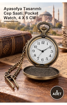 5 Adet Köstekli Saat Ayasofya Tasarımlı Cep Saati, Pocket Watch, 4 X 5 Cm 5 Adet Köstekli Saat Ayasofya Tasarımlı Cep Saati, Pocket Watch, 4 X 5 Cm