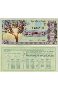 Eski Milli Piyango Bileti 9 Şubat 1985 Çeyrek 1/4 Bilet 250 Lira. Çil Kondisyon. Eski Milli Piyango Bileti 9 Şubat 1985 Çeyrek 1/4 Bilet 250 Lira. Çil Kondisyon.