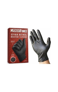 Masterforce Siyah Nitril Eldiven 50'li Pudrasız, Ekstra Kalın Ve Dayanıklı Balıksırtı Dokulu, Lateks İç