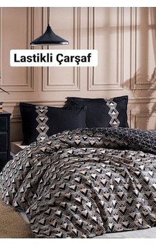 Çift Kişilik Çarşafı Lastikli Nevresim Takımı Ouro Siyah Siyah Çift Kişilik Çarşafı Lastikli Nevresim Takımı Ouro Siyah Siyah