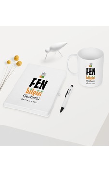 Kişiye Özel Fen Bilgisi Öğretmeni Temalı Beyaz Defter Kalem Kupa Kişiye Özel Fen Bilgisi Öğretmeni Temalı Beyaz Defter Kalem Kupa