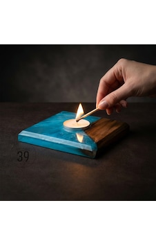 Classic Ceviz & Epoksi Mumluk El Yapımı Tealight Mumluk 12x12 Cm Tasarım Dekoratif Mumluk Mavi Classic Ceviz & Epoksi Mumluk El Yapımı Tealight Mumluk 12x12 Cm Tasarım Dekoratif Mumluk Mavi