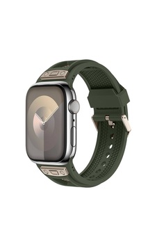 Apple Watch 42mm Nvth Krd-117 Hava Alabilen Delikli Metal Süslemeli Desenli Silikon Kordon-titanyum- Apple Watch 42mm Nvth Krd-117 Hava Alabilen Delikli Metal Süslemeli Desenli Silikon Kordon-titanyum-