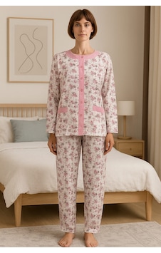 Aysun Tekstil Pamuklu Kumaştan Geniş Kesim Öndem Komple Açık Kadın Pijama Takım