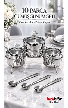 Bymyhand Gümüş Renk Paslanmaz Çelik Cam Kapaklı Kristal Kulplu 10 Parça Sunum Seti Tuzluk & Karabi Metalik Gri Bymyhand Gümüş Renk Paslanmaz Çelik Cam Kapaklı Kristal Kulplu 10 Parça Sunum Seti Tuzluk & Karabi Metalik Gri