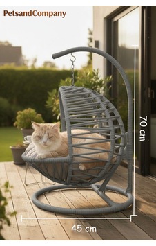 El Örgüsü Kedi Salıncağı Gri Hamak Ve Yatak, Kadın Emeği Lüks Tasarım Kedi Evi, Minderli