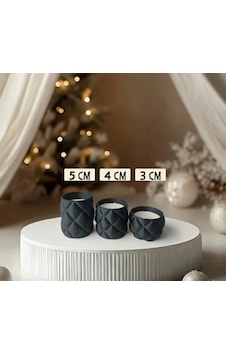 Kapitone Desen 3'lü Tealight Mumluk Seti - Mum Hediyeli Koyu Gri