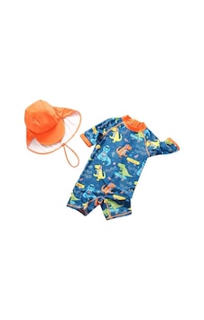 Petityu Upf50+ Güneş Korumalı Kaykay Dinazor Desenli Turuncu Biyeli Şapkalı Tulum Mayo Set Mavi Petityu Upf50+ Güneş Korumalı Kaykay Dinazor Desenli Turuncu Biyeli Şapkalı Tulum Mayo Set Mavi