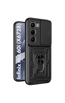 Infinix Hot 60i Uyumlu Tank Kılıf - Yüzüklü Standlı Extra Koruma Zırhlı Outdoor Kapak - Siyah Siyah Infinix Hot 60i Uyumlu Tank Kılıf - Yüzüklü Standlı Extra Koruma Zırhlı Outdoor Kapak - Siyah Siyah