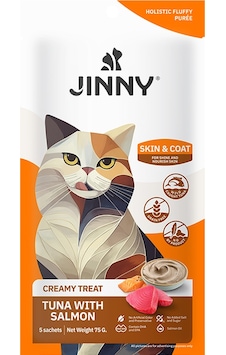 Jinny Somonlu Ve Ton Balıklı Tüy Yapısını Destekleyen Creamy Kedi Ödülü 5x15 Gr Jinny Somonlu Ve Ton Balıklı Tüy Yapısını Destekleyen Creamy Kedi Ödülü 5x15 Gr