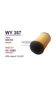 WUNDER WY357 YAĞ FİLTRESİ - OPEL ASTRA J 1.6 CDTİ 01.14