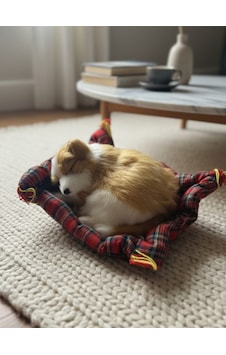 Peluş Yavru Köpek Oyuncak Minder Üstünde Uyuyan Kedi Orta Boy