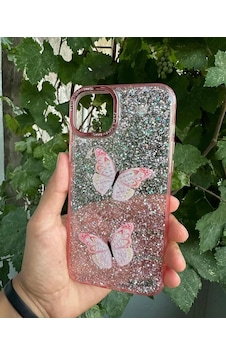 Apple Uyumlu iPhone 11 Taşlı Simli Kelebekli Kılıf Pembe Apple Uyumlu iPhone 11 Taşlı Simli Kelebekli Kılıf Pembe