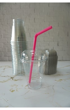 Plastik Milkshake Bardağı Kapak Pipet 12 Oz 350 Cc - 25 Adet Plastik Milkshake Bardağı Kapak Pipet 12 Oz 350 Cc - 25 Adet