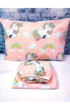 Lionas Unicorn Pamuklu Kumaş Lastikli Çarşaf Takımı 120 X 200 Pudra