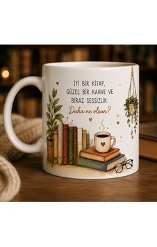 Kitap Ve Okuma Tema Baskılı Kupa Açık Beyaz