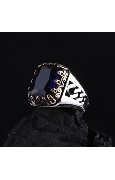 925 Ayar Gümüş Mavi Taşlı Gurmet Desenli Erkek Yüzük 925 Ayar Gümüş Mavi Taşlı Gurmet Desenli Erkek Yüzük
