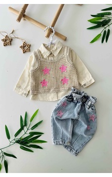 Miniğimin Cicileri Lüx Yıldız Detaylı Triko 3 Parça Kız Bebe ... Pembe Miniğimin Cicileri Lüx Yıldız Detaylı Triko 3 Parça Kız Bebe ... Pembe