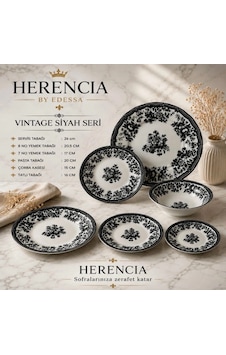 Herencia Vintage Siyah Seri Porselen Sofra Takımı Beyaz Herencia Vintage Siyah Seri Porselen Sofra Takımı Beyaz