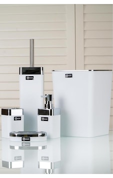 Aria Kare Gümüş Çerçeve 5'li Akrilik Kare Banyo Seti Beyaz 5506 Beyaz