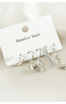 6 Adet Anahtar Kilit Zirkon Taşlı Lüks Çelik Küpe 6 Adet Anahtar Kilit Zirkon Taşlı Lüks Çelik Küpe