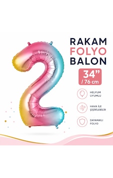 2 Rakam Folyo Balon Gökkuşağı Doğum Günü Parti Balonu 34 İnç 76 Cm Çok Renkli 2 Rakam Folyo Balon Gökkuşağı Doğum Günü Parti Balonu 34 İnç 76 Cm Çok Renkli