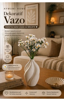 Dekoratif Vazo Yapay Papatya Çiçekli Modern Minimal Sehpa Masa Ev Dekoru Hediye Seti