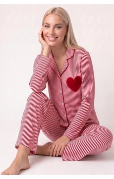 Angbutik Pjs 30144 Kadın Çizgili Uzun Kol Pijama Takımı Kırmızı Angbutik Pjs 30144 Kadın Çizgili Uzun Kol Pijama Takımı Kırmızı