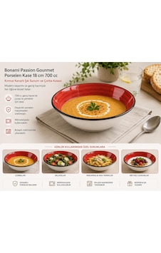 Bonami Passion Gourmet Porselen Kase 700 Cc, 1 Parça, Kırmızı Kenarlı, Çorba Ve Sunum Kasesi Kirmizi Bonami Passion Gourmet Porselen Kase 700 Cc, 1 Parça, Kırmızı Kenarlı, Çorba Ve Sunum Kasesi Kirmizi