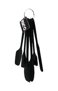 6pcs Silikon - Siyah Mutfak Seti 2 Kaşık - 3 Spatula - Yumurta Fırça Metal Asma Halkalı 5047 3 Adet Gümüş Toka 6pcs Silikon - Siyah Mutfak Seti 2 Kaşık - 3 Spatula - Yumurta Fırça Metal Asma Halkalı 5047 3 Adet Gümüş Toka