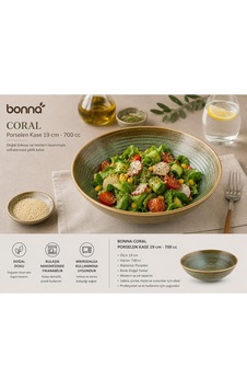 Bonna Coral Porselen Kase 19 Cm - 700 Cc, Doğal Dokulu, Salata Ve Sunum İçin Bonna Coral Porselen Kase 19 Cm - 700 Cc, Doğal Dokulu, Salata Ve Sunum İçin