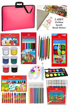 Öğrenci Boyama Seti 11 Parça 1 Paket 35x50 Resim Çantası Resim Defter Faber Sulu Boya Kuru Boya Pastel Boya Keçeli Kalem 001