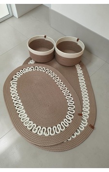 El Yapımı Dekoratif Örgülü Model Banyo Seti 2 Li Paspas 50x80 Ve 40x60 + 2 Organizer Sepet 18x18 Cm Vizon El Yapımı Dekoratif Örgülü Model Banyo Seti 2 Li Paspas 50x80 Ve 40x60 + 2 Organizer Sepet 18x18 Cm Vizon