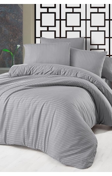 Çeyiz Diyarı Stripe Çift Kişilik Pollysaten Nevresim Takımı Gri Gri