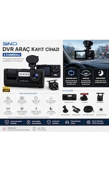 Snd 3 Kameralı Araç İçi Kamera Dvr Kayıt Cihazı 1296p Hd Ön İç Arka Kamera Gece Görüşlü G-sensör 128gb Destekli