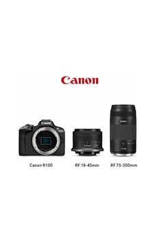 Canon R100 Aynasız Fotoğraf Makinesi RF 18 - 45 + RF 75 - 300 Double Lens Kit