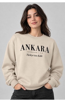 Gıovera Ankara Şehir Yazılı Bisiklet Yaka Kadın Sweatshirt Bej Gıovera Ankara Şehir Yazılı Bisiklet Yaka Kadın Sweatshirt Bej