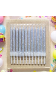 Doğum Günü Pasta Mumu Gümüş 12 Adet Simli Mum 10 Cm Kutlama Mumu