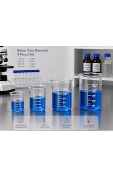 Beher Cam Dereceli 50 Ml 1 Adet, 100 Ml 1 Adet, 150 Ml 1 Adet, 250 Ml 1 Adet 4 Parça Set Beher Cam Dereceli 50 Ml 1 Adet, 100 Ml 1 Adet, 150 Ml 1 Adet, 250 Ml 1 Adet 4 Parça Set