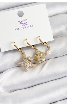 Pirinç Zirkon Taşlı Deniz Yıldızı Ve İstiridye Model Gold Renk 3& 39lü Kadın Küpe Altın Pirinç Zirkon Taşlı Deniz Yıldızı Ve İstiridye Model Gold Renk 3& 39lü Kadın Küpe Altın