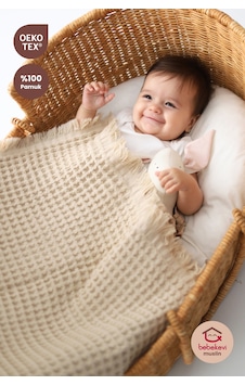 Bebekevi Eoko-tex Sertifikalı %100 Pamuk Müslin Waffle Battaniye Bebek Battaniye Pembe