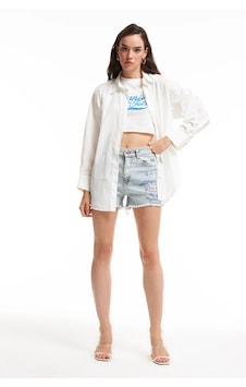 Quzu Oversize Ekru Kadın Gömlek 11478 Quzu Oversize Ekru Kadın Gömlek 11478